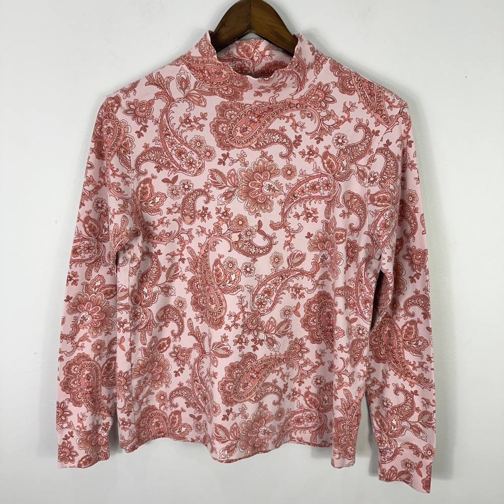 Lands End Top S Pink Paisley‎ Preppy Boho Romantic Soft Girl Relaxed Fit Classic